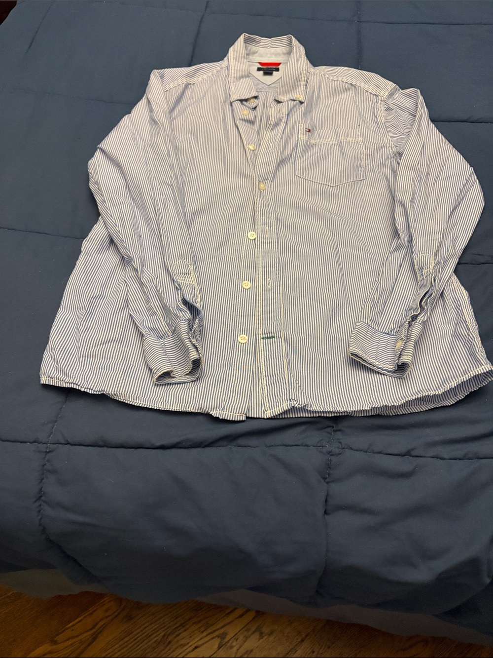 Tommy Hilfiger Blue and White Pinstripe Button-Down Shirt